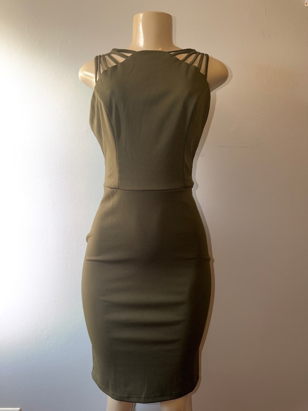 Grace Karin Olive Green Strappy Midi Sheath Dress